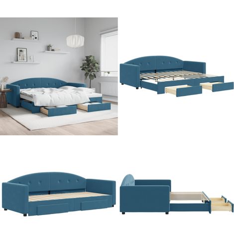 Tagesbett Ausziehbar mit Schubladen Blau 90x200 cm Samt - Sofa Bett - Schlafcouch - Gästebett - Daybed - Boxspringbett - Home & Living (1/5)