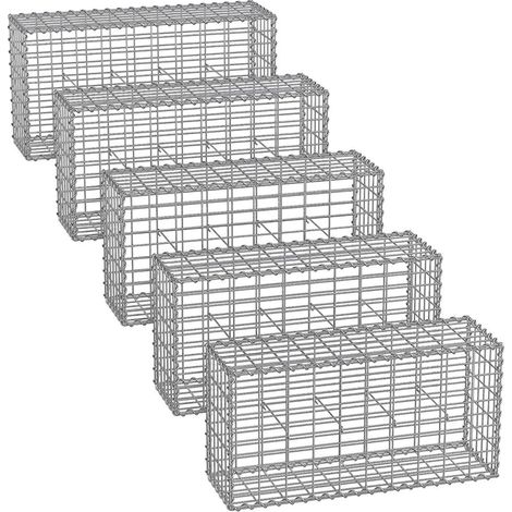 Juego de 5 gaviones para piedra jaula metálica cesta de piedra malla de 5 x 10 cm galvanizado para pared parterre decoración de jardín 100 x 50 x 30 cm gris 120005964