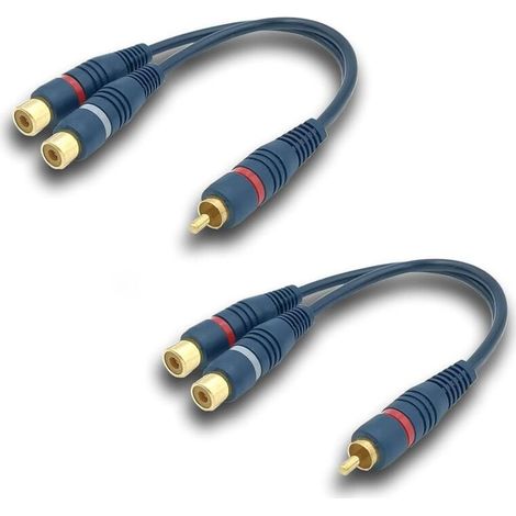 Câble RCA Répartiteur Audio Adaptateur Câble Y Cinch, 15CM Câble RCA vers JACK 1 Mâle à 2 Femelle RCA Câble pour Caisson Basses, Phono, AV, Audio, Subwoofer Voiture(RCA Y Câble, 2Pack, Bleu) (1/4)