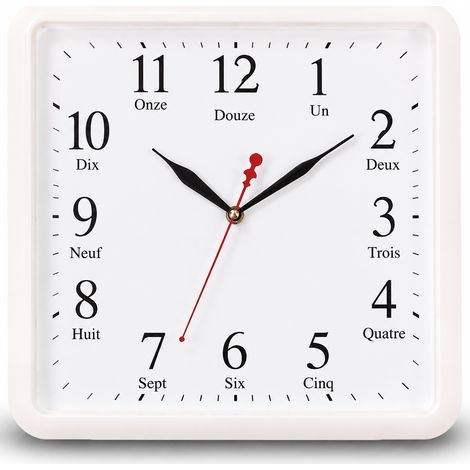 Horloge murale rectangulaire silencieuse 30x33 cm modèle 9814 bord blanc cadran blanc avec calendrier LCD et thermomètre 30 réf 7827 33 × 30 × 10 cm 500 g – Livraison gratuite