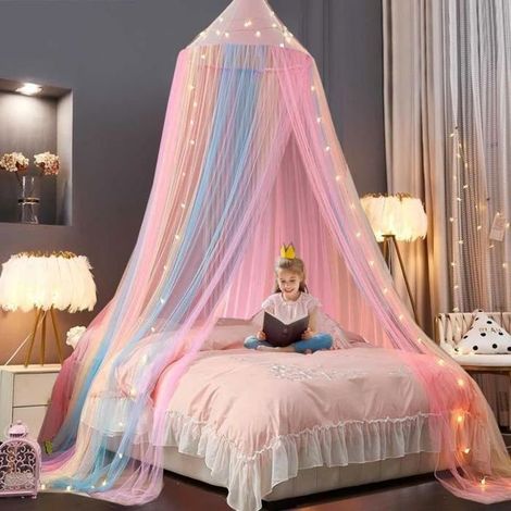Kaelt - Princesse Baldaquin de lit Arc-en-CielCiel de lit Arc-en-Ciel pour décoration de Chambre Fille Tente de Jeu féérique pour Chambre (1/5)