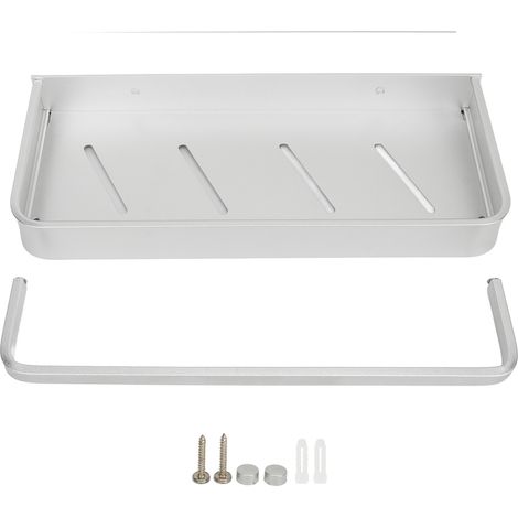 Étagère murale de salle de bain 30cm avec barre de suspension, aluminium, fixation sans perçage, pour serviettes et articles de toilette, sans crochet (1/5)