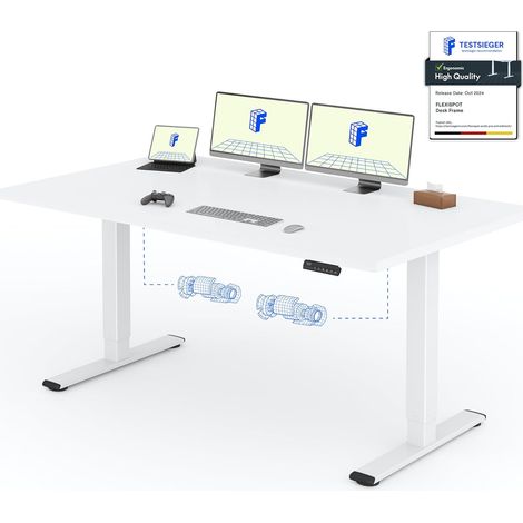 FlexiSpot Bureau Assis Debout Une Pièce 2 Mot 180×80. Blanc+Blanc
