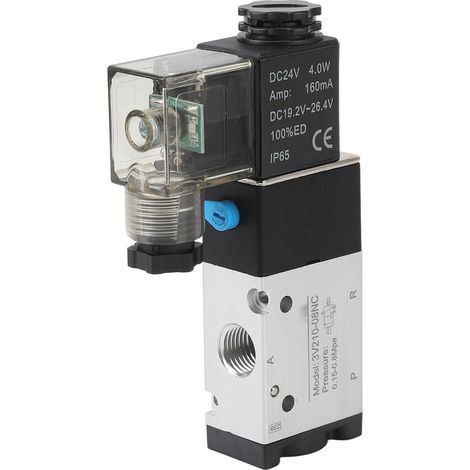 Électrovanne pneumatique à action directe, corps en alliage d'aluminium, réponse rapide, 1/8 pouce NPT, DC24V, robuste et fiable. (1/5)
