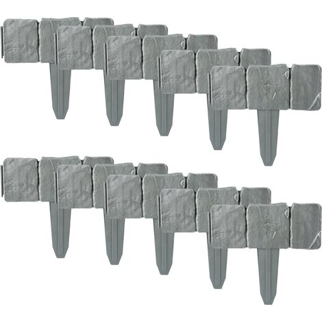 Bordura per giardino effetto ciottoli in plastica, per prato, aiuole e bordure per erba (10 pezzi, grigio)