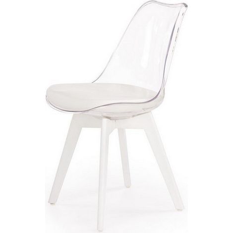Chaise coque transparente pieds bois blanc Giggy (1/3)