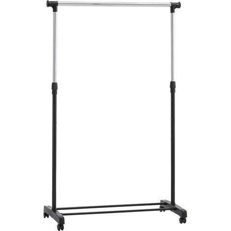 1 Portant à vêtements sur roulettes, chrome, télescopique 91,5-145cm, métal robuste, organisation dressing