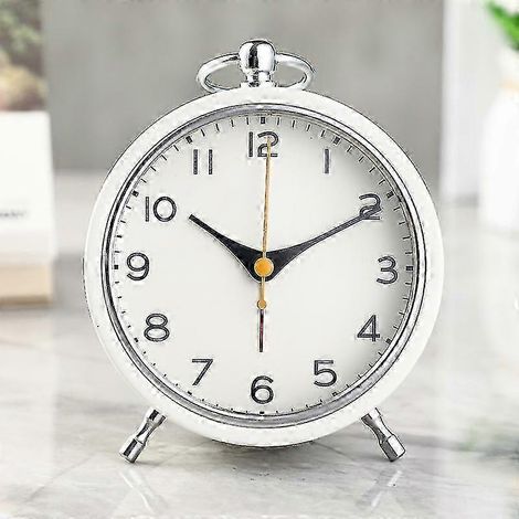 Veilleuse réveil de style rétro sans tic-tac, mouvement à quartz de précision, pendentif en métal coloré, F74 blanc.