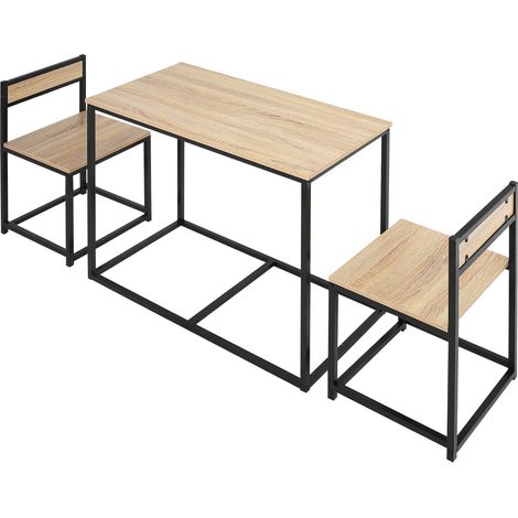 Ensemble Table et chaises de Salle à manger Set de 1 Table + 2 chaises encastrables pour Cuisine - métal Noir Aspect chêne Clair (1/5)