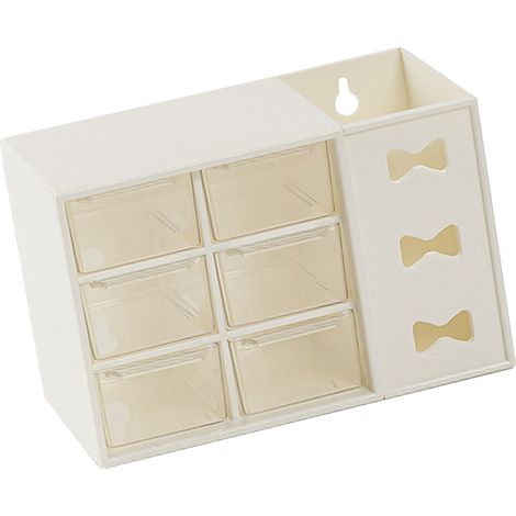 Étagère de bureau à stylos anti-poussière à 6 tiroirs, rangement idéal pour étudiants et professionnels (blanc). (1/5)