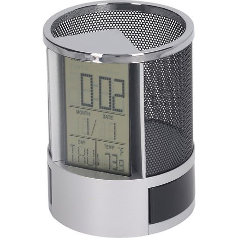 Porte-stylo avec réveil numérique, calendrier perpétuel et horloge électronique multifonctionnelle (noir) (1/5)