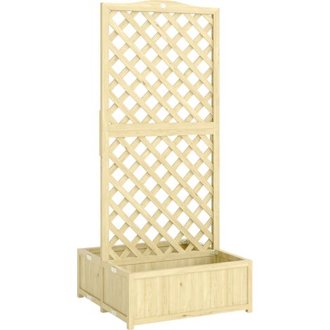 Jardinière en bois pliable avec treillis carré, double bac à fleurs pour plantes grimpantes, potager 73 x 70 x 170 cm, couleur naturelle (1/5)
