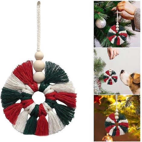 Décoration murale professionnelle en macramé pour sapin de Noël, pompons tissés à la main, style bohème (1/4)