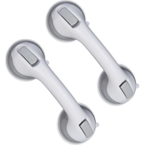 Barra de apoyo con ventosa, juego de 2, para ducha y bañera, soporta hasta 25 kg, para personas mayores, montaje en pared, color blanco/gris. (1/5)