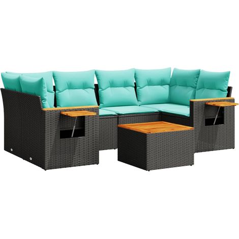 vidaXL Set Divani da Giardino 7 pz con Cuscini Nero in Polyrattan (1/5)