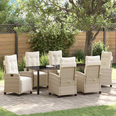 Garten Essgruppe mit Kissen 7 pcs Beige Poly-Rattan