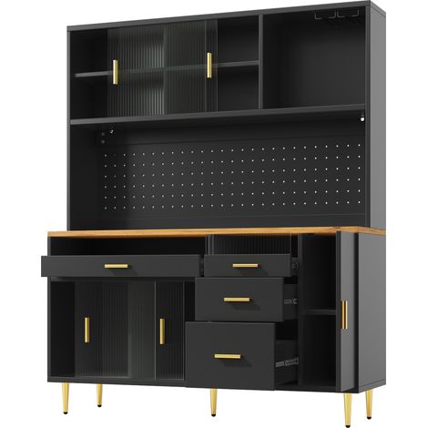 Aparador alto con LED 145 x 39 x 171 cm de MDF, vidrio y metal negro MODENUIT (1/5)