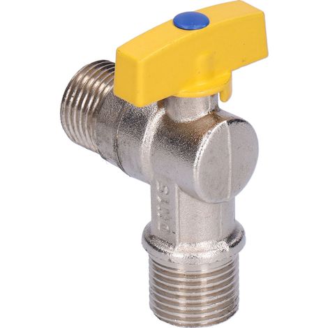 Robinet d'arrêt d'équerre G1/2 mâle, vanne à gaz laiton chromé, accessoire plomberie, filetage standard, robinet angle pour installation gaz naturel. (1/5)