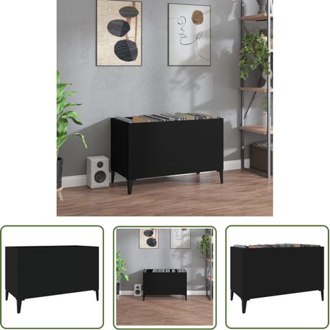 The Living Store Armoire à disques noir 74,5x38x48 cm bois d'ingénierie - Meuble À Disques - Armoire À Disques - Rangement Vinyle - Étagère Disque - Support Vinyle (1/5)