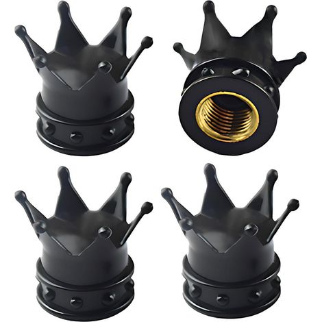 4x Metall Ventilkappen Krone Schwarz für Auto & Fahrrad (1/5)
