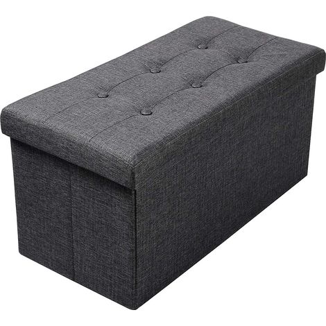 WOLTU Tabouret Pouf Coffre Boîte de rangement, Siège rembourré en lin, chaise longue, 76x37, 5x38cm, Gris foncé (1/4)