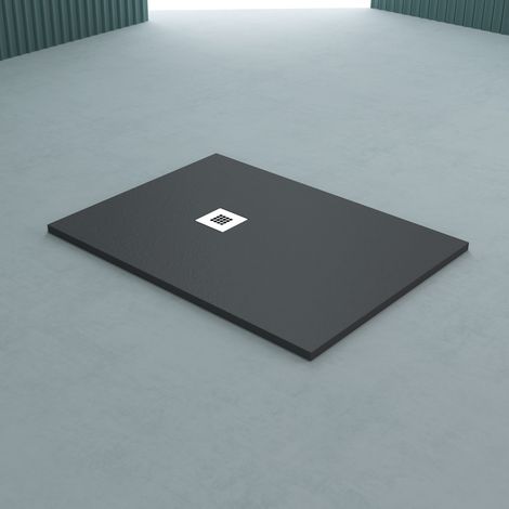 doporro Duschtasse 80x120x3cm flach aus Mineralguss in Anthrazit Rechteckig DIN-Anschlüsse für bodenebene Montage geeignet inkl. AL006 (1/4)