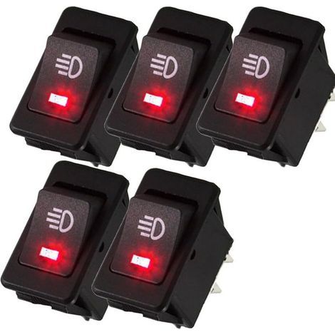 5 X 12V Rouge Voiture Moto Lumière de Brume Bouton D'éclairage de Interrupteur à Bascule Bouton Poussoir LED 4Pin Étanche (1/4)