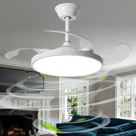 Plafonnier Ventilateur De Plafond Invisible, Pales Rétractables Lampe Ventilateur Réversible Moderne 6 Vitesses, Lustre Ventilateur Dimmable Salon Chambre Chambre D'enfant-white95cm (1/5)