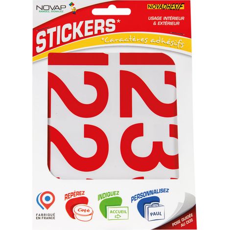 Chiffres autocollants 60mm Rouge NOVADHESIFS - 4370699 (1/5)