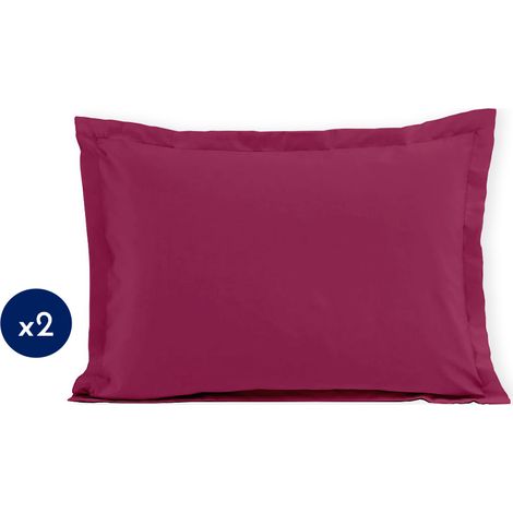 Lot de 2 taies rectangulaires coton 57 fils Fushia 50x70 cm