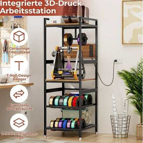 Support pour imprimante 3D avec rangement filament, cadre métallique robuste et prise intégrée (1/5)