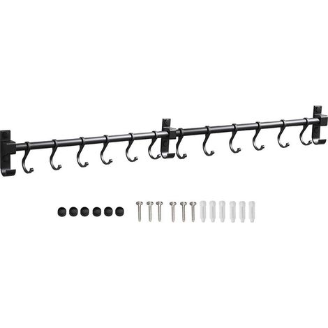 Barre De Suspension - Porte-Ustensiles Mural En Aluminium - 80 Cm - 12 Crochets Mobiles - Pour Cuillères Planches À Découper Ciseaux - 1 Pièce (1/5)