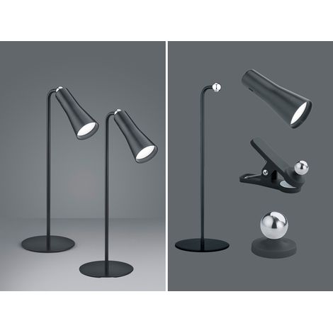 2er SET 3 in 1 LED Akku Tischleuchten mit Klemm- & Klebestation, Schwarz H: 36cm (1/5)