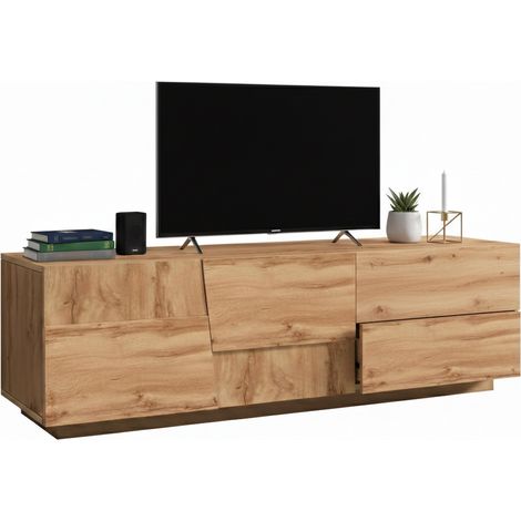 Dmora - Mobile porta TV Velio, Credenza bassa da soggiorno con 2 ante e 1 cassetto, Base porta TV, 150x44h46 cm, Rovere, con imballo rinforzato