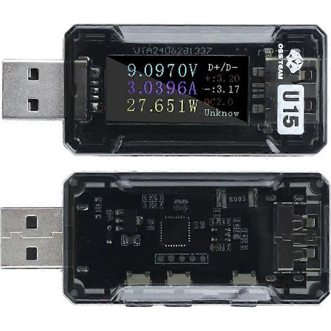 USB-Tester mit HD-IPS-Bildschirm: Voltmeter, Amperemeter, Typ-C-Anschluss, PD/QC2.0/QC3.0-Schnellladeerkennung, Spannungs-, Strom- und Kapazitätstester (B) (1/5)