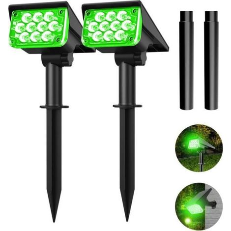 Lampe Solaire - Spot Solaire 20 LEDs - Auto On/Off - IP65 Étanche - 2 Pièces - Vert (1/4)