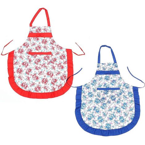 Lot de 2 tabliers de cuisine pour femme, à nœud floral, résistants à la graisse, avec poches, en polyester sans manches (couleur aléatoire). (1/3)