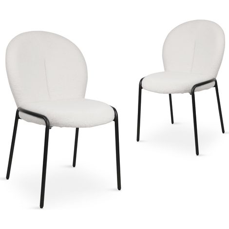 Lot de 2 chaises design en tissu bouclette blanc BENTA (1/5)