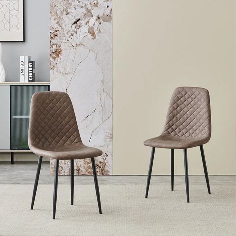 AINPECCA 2X Brown Dining Chairs PU Leather Padded Seat Metal Legs Kitchen Home Office UK