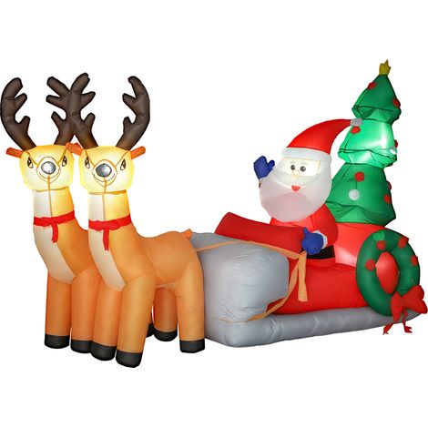 Père Noël avec traîneau et rennes LED gonflable 216x90x150 cm pour intérieur et extérieur, décoration design sobre pour maison pratique et imposant