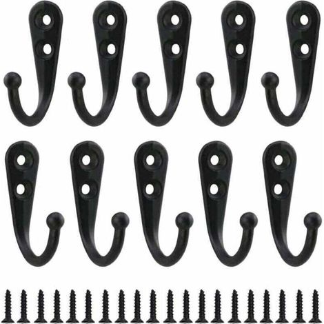 10 Retro-Wandhaken aus schwarzem Metall, Vintage-Garderobenständer für Badezimmer und Zuhause, inklusive Schrauben