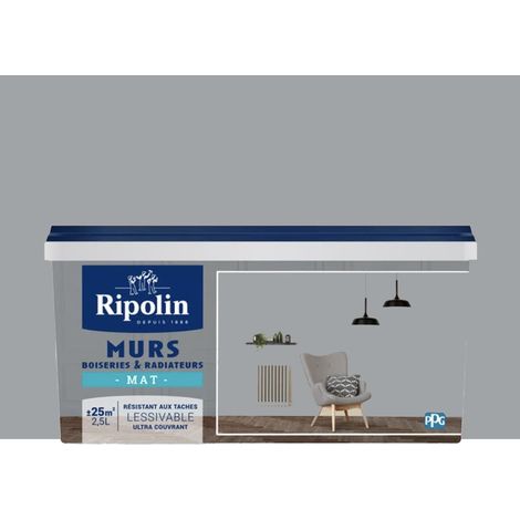 Peinture Murs, Boiseries, Radiateurs RIPOLIN Mat Gris Galet 2,5 L (1/3)