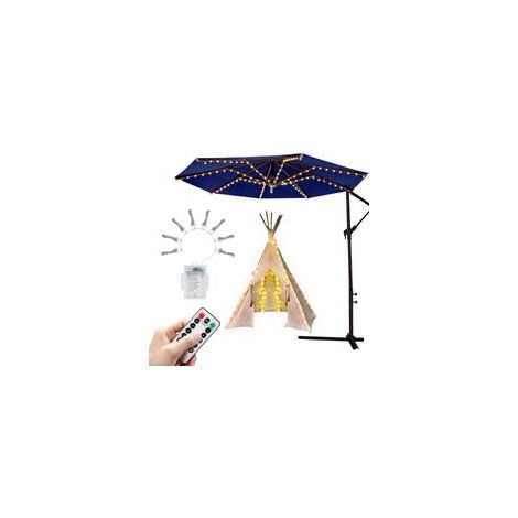 Guirlande lumineuse 104 LED pour parasol de terrasse avec télécommande, 8 modes d'éclairage, à piles, étanche IP67, idéale pour le jardin et les tentes de camping