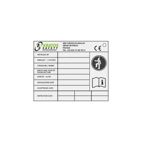 KRATOS SAFETY - Plaquette d'identification pour systèmes KS