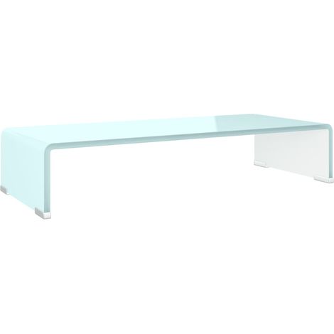 Meuble TV, Étagère TV, Meuble de Salon,de moniteur 60 x 25 x 11 cm Verre Blanc OIB4182E (1/4)
