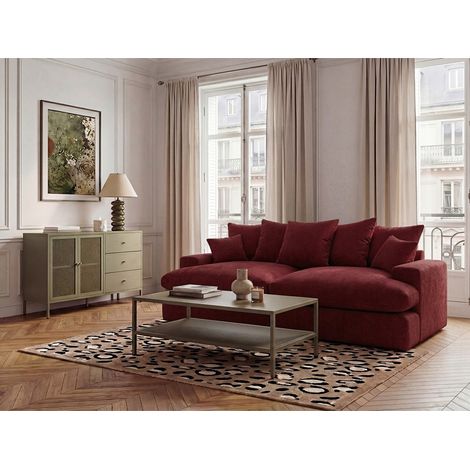 BOBOCHIC - Canapé 3 places causeuse avec assise profonde NEVADA tissu lisse Rouge