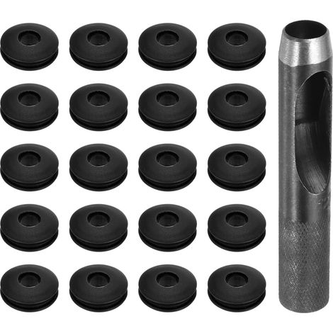 Kit d'Outils pour Œillets 21 Pièces, Ensemble d'Œillets 12 mm, Perforateur à Trous Ronds, Pince à Œillets, Œillets en Plastique, Rondelles à Œillets en Plastique, Antirouille, Noir (1/5)