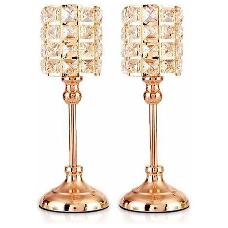 BUNTHAUS Bougeoirs en Cristal d'or 2 PCS Tea Light Cylindre en métal Chandelier Luxueux 29,5 CM de Hauteur Bougeoir Ornements pour centres de Table de Mariage de Salon de Noël (Moyen) (1/5)