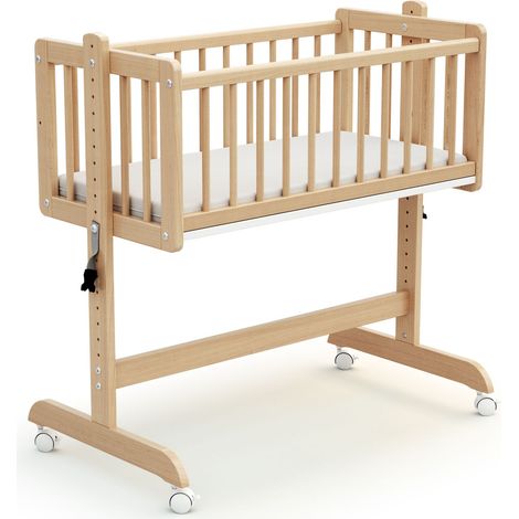 Les Tendances – Berceau cododo 40x80 en hêtre massif – Sommier en HDF – 4 roulettes orientables avec freins – Transformable en coffre à jouets (1/5)