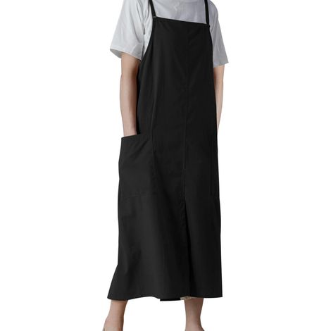 Tablier de style japonais - ajustable, imperméable, en coton et lin, avec de grandes poches, idéal pour fleuriste, café, loisirs créatifs et pâtisserie. Tablier uni décontracté. (1/5)